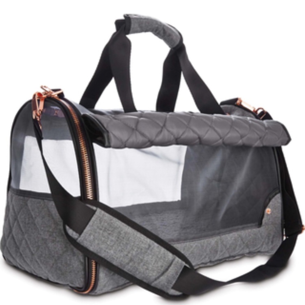 Gray quilted Dog carrier
